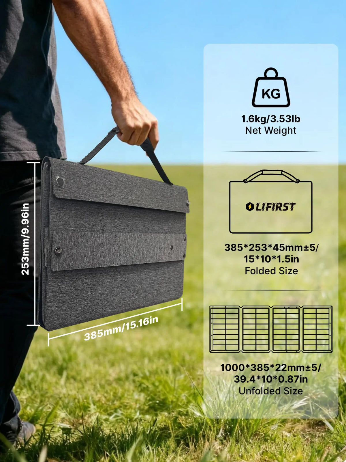 36 V 60 W Foldable Solar Panel – High - Efficiency (22–23%) with DC + USB + USB - C Outputs, Lightweight 1.6 kg - LiFirstPOWER