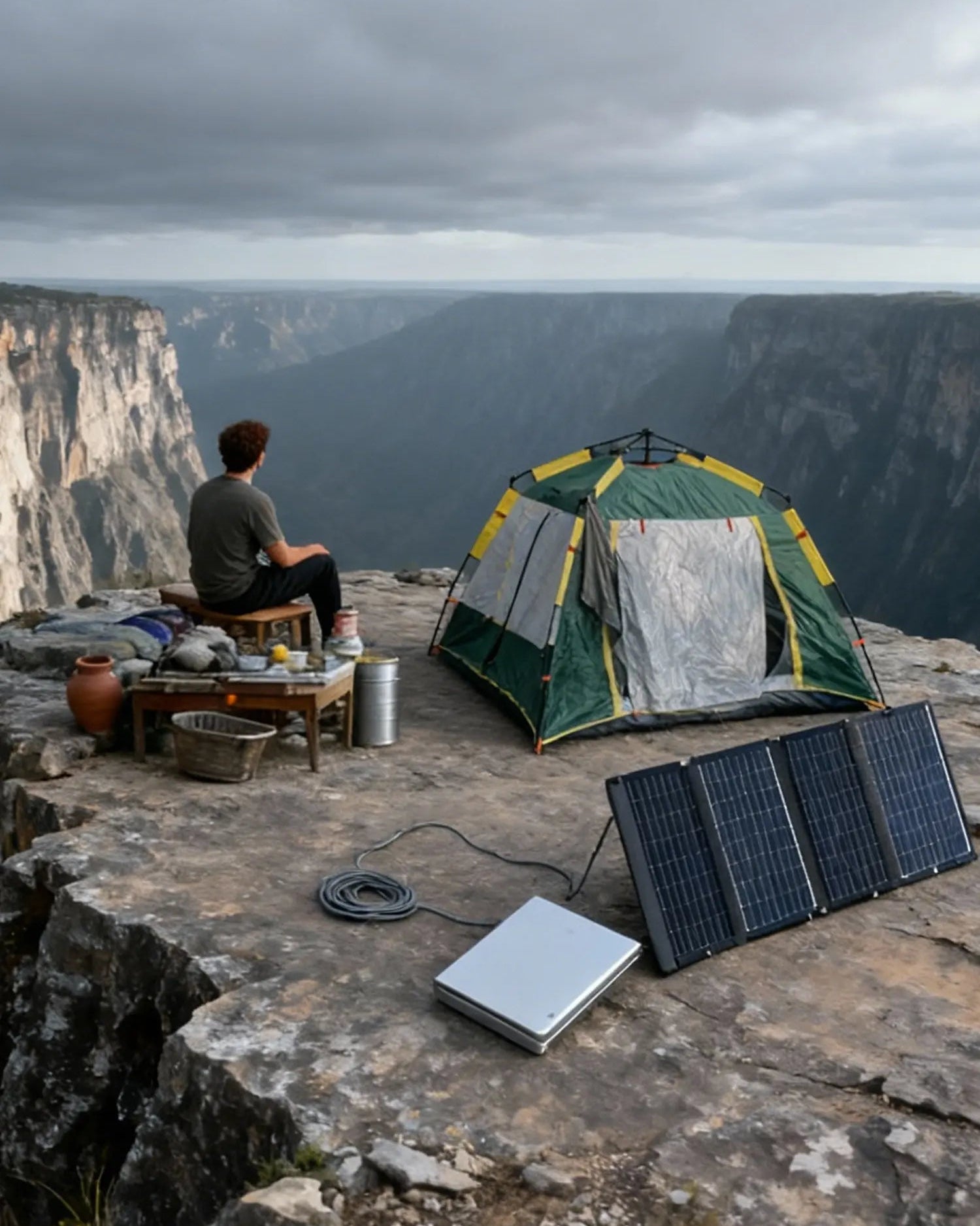 Camping on the mountaintop, using the Starlink Mini battery directly connected to a solar panel