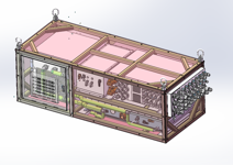 Transparent CAD cutaway of a custom 601.2V 15Ah battery system showing internal electrical components, control hardware, structural supports, service compartments, and external interfaces.