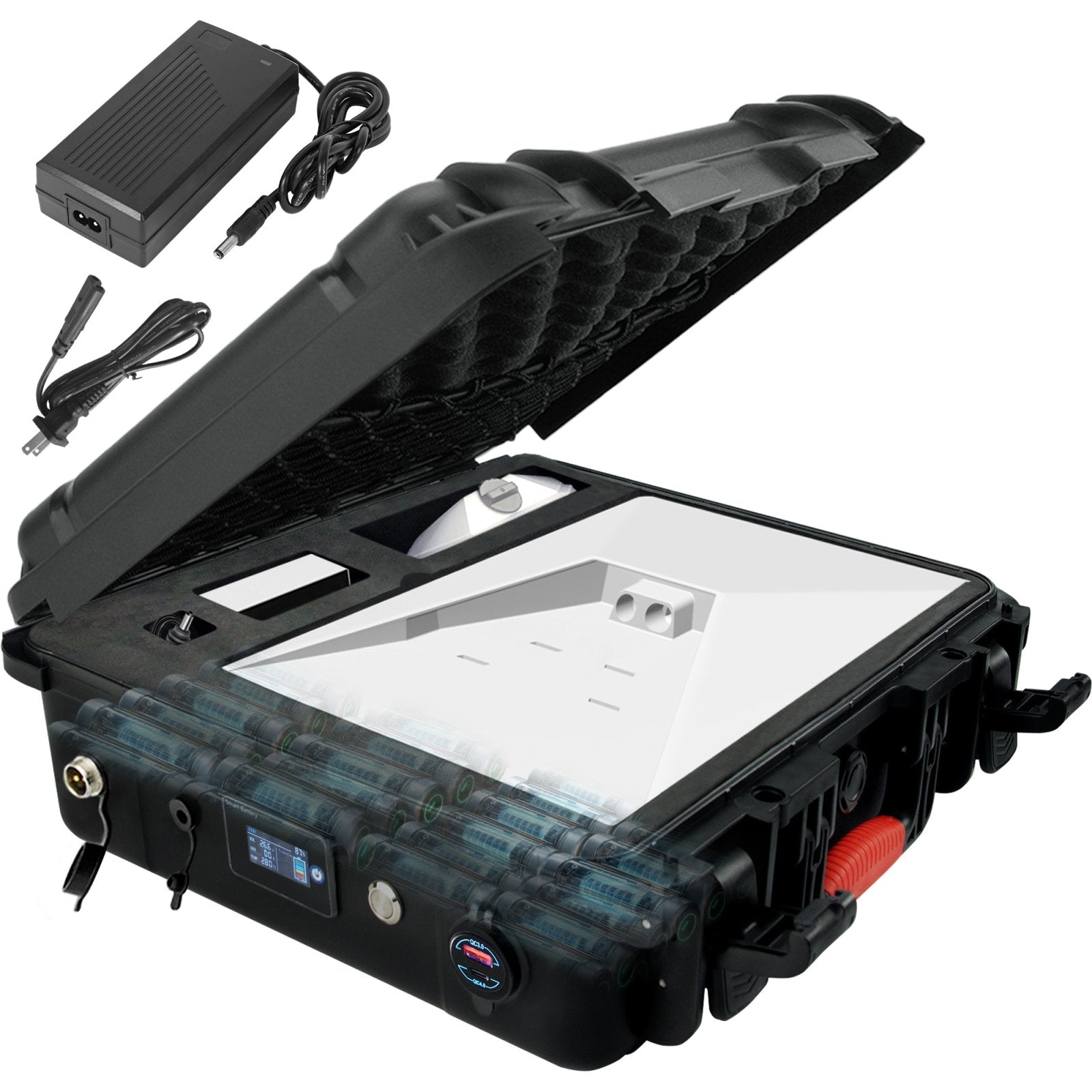 LiFirst Titan 600Wh Starlink Mini rugged power case shown with charger and protective case design